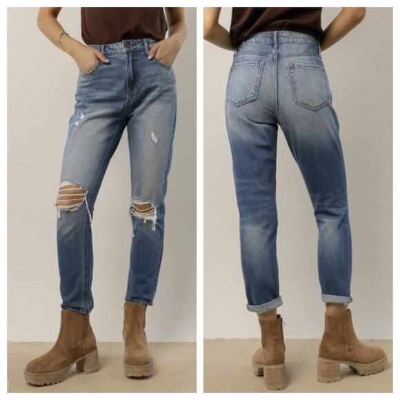 NWT Bohme Women's Mom Distressed Jeans Medium Wash Size 29 - Picture 1 of 8